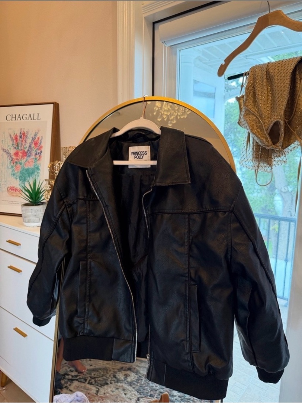 Princess Polly Black Faux Leather Bomber Jacket size 0